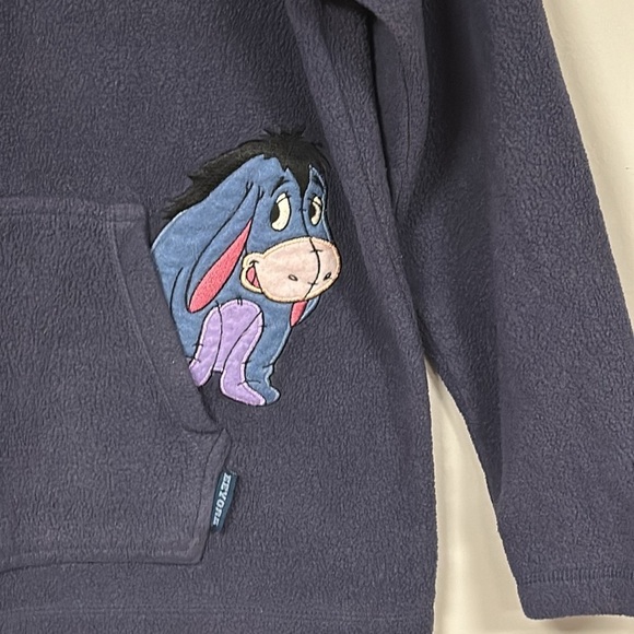 DISNEY EEYORE 1/4 Zip Fleece Hoodie Embroidered/Texture Design Navy Blue, M - Picture 3 of 6